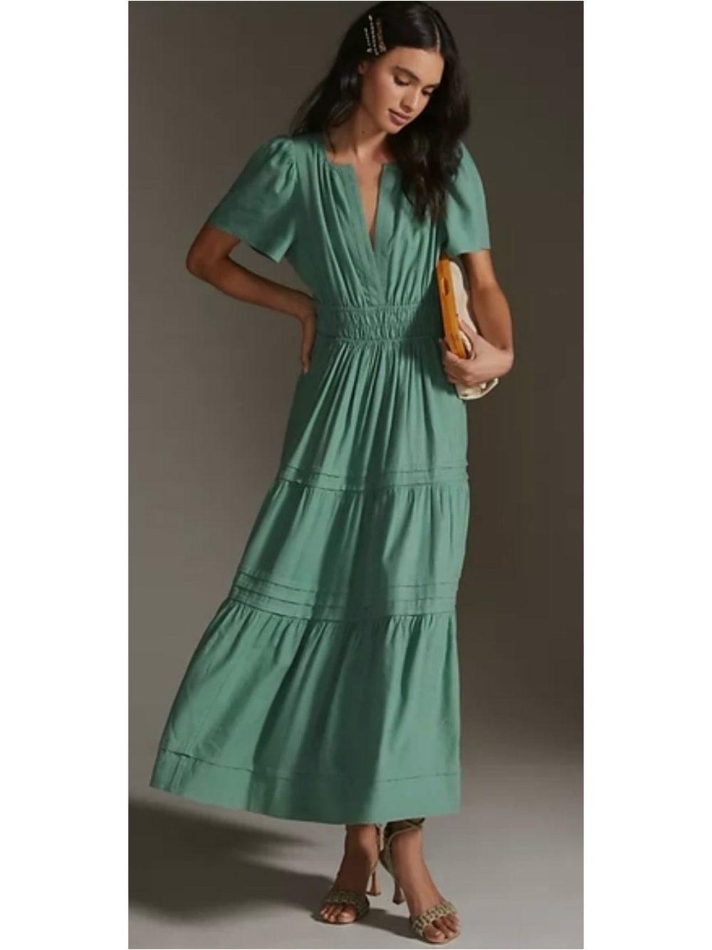 Green Tiered Maxi Dress with V-Neck